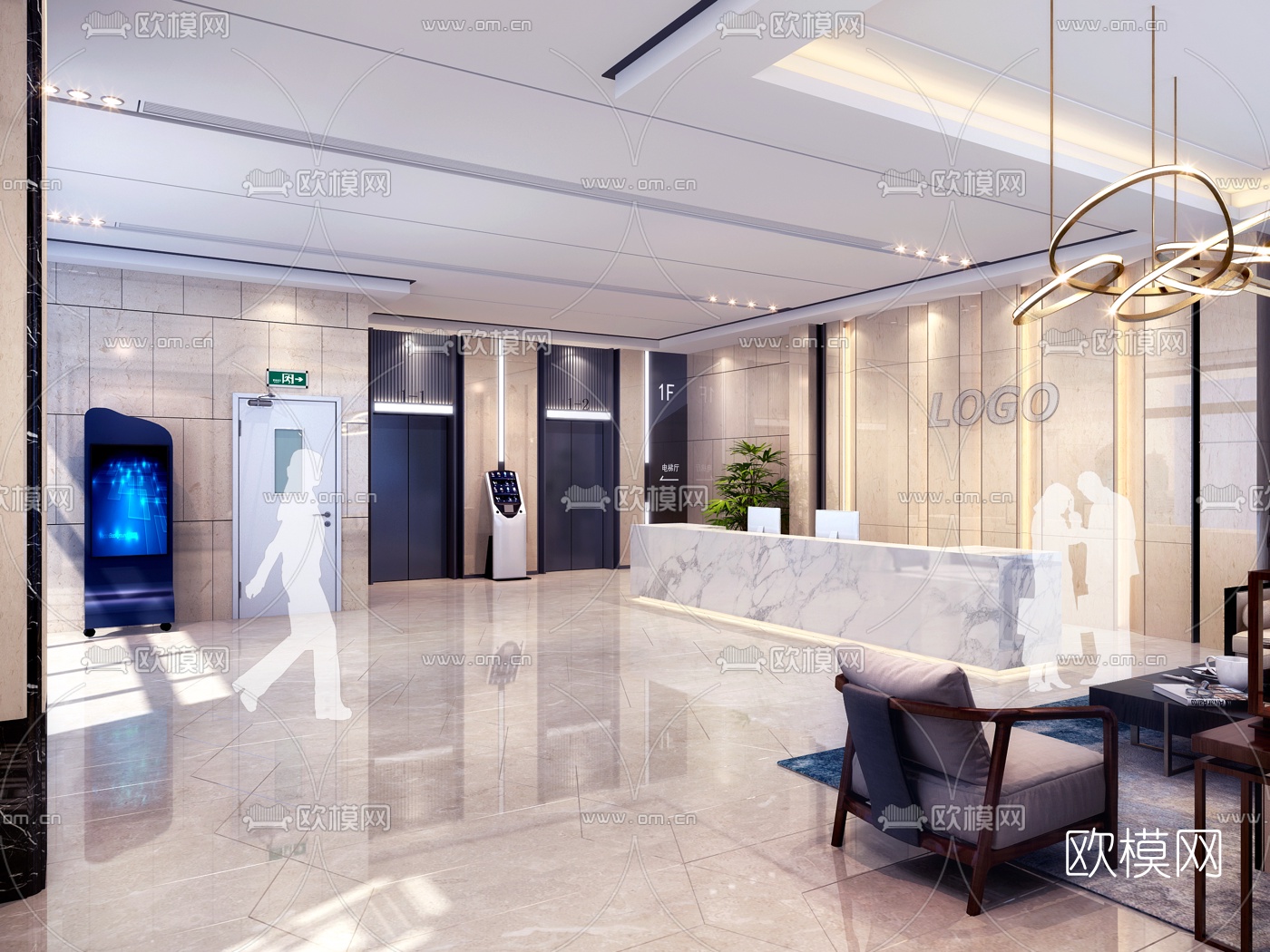 现代酒店前台接待区3d模型下载_ID10158937_3dmax免费模型-欧模网