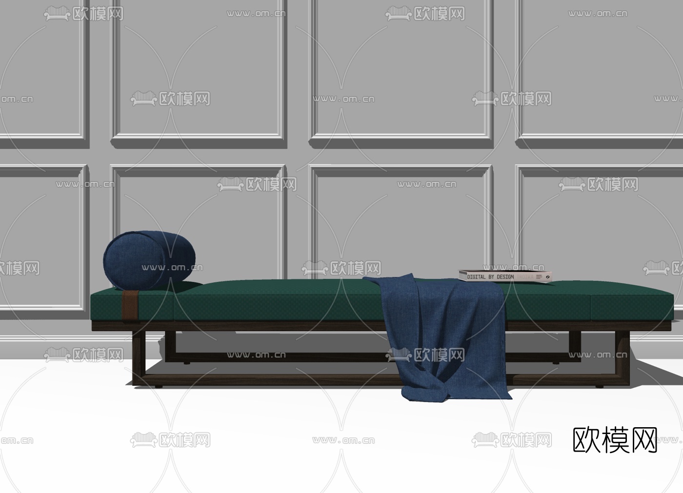 新中式实木皮革脚踏su模型下载