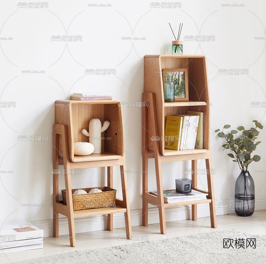 北欧实木书柜su模型下载（渲染图1）