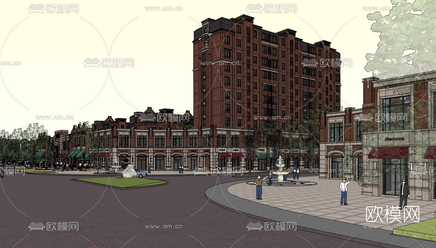 欧式商住综合楼su模型下载（渲染图3）