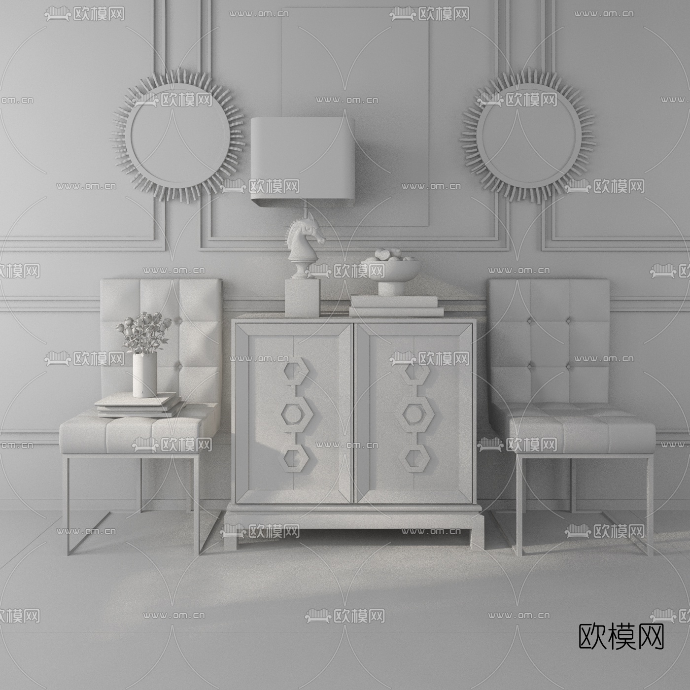 Jonathan Adler设计 新古典边柜组合3D模型