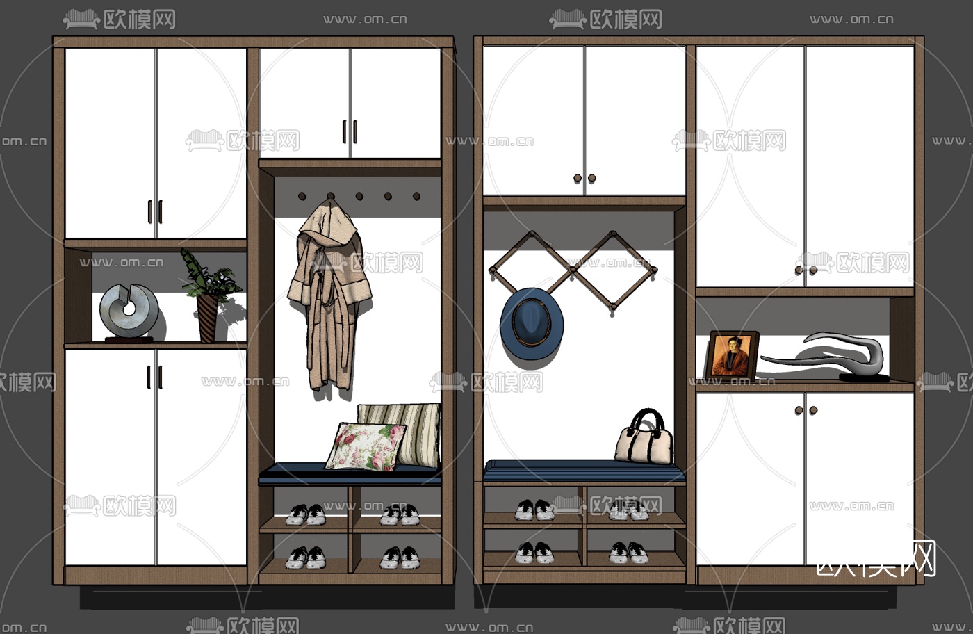 现代多功能鞋柜组合su模型下载