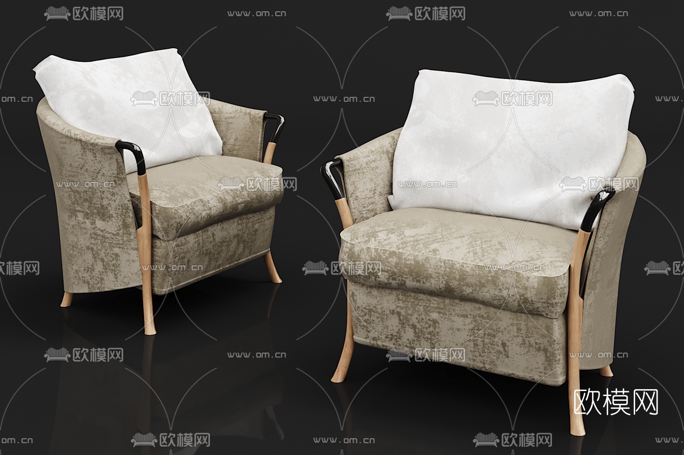 现代轻奢绒布单人沙发3d模型下载