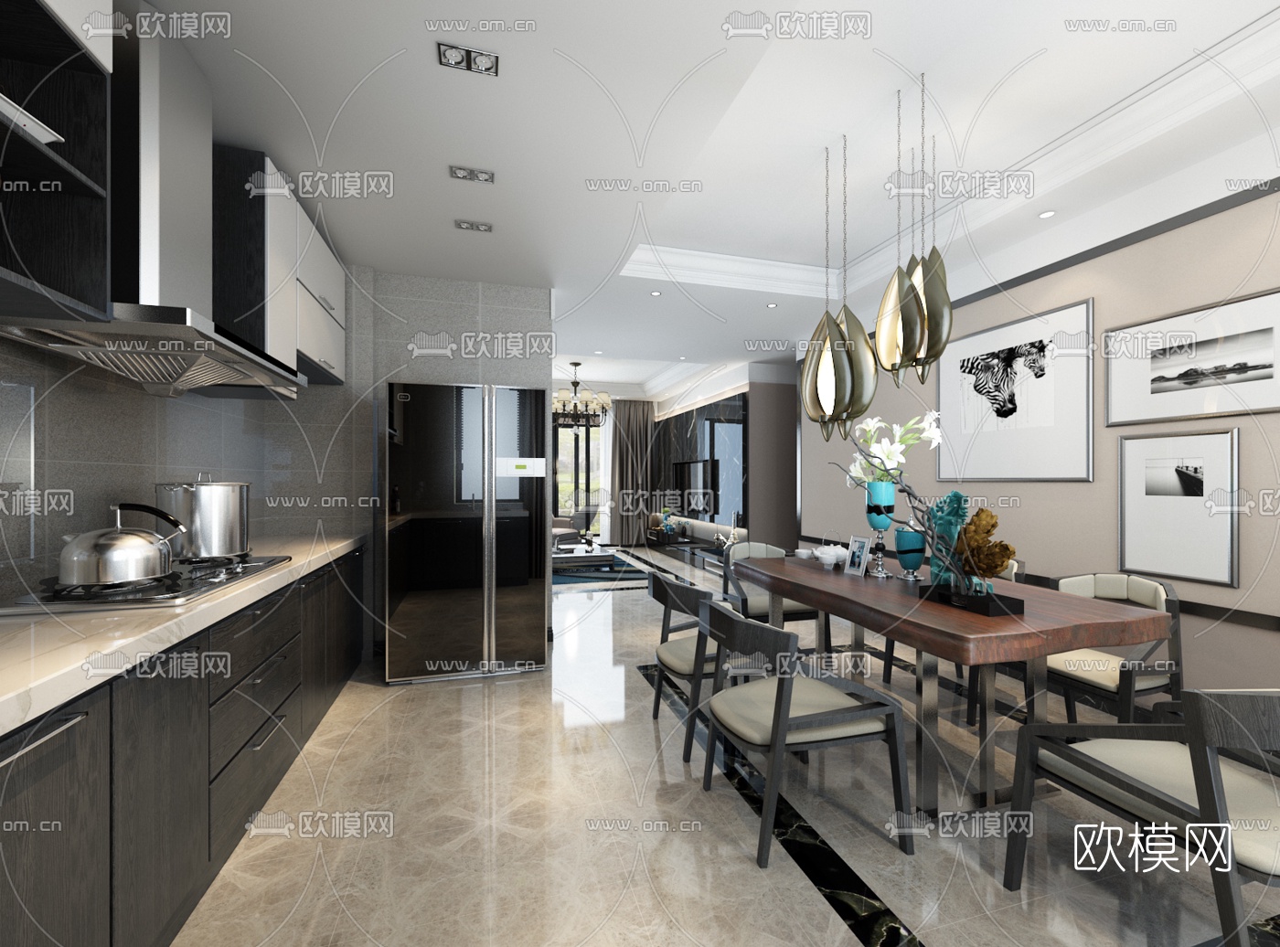 后现代客厅餐厅3D模型