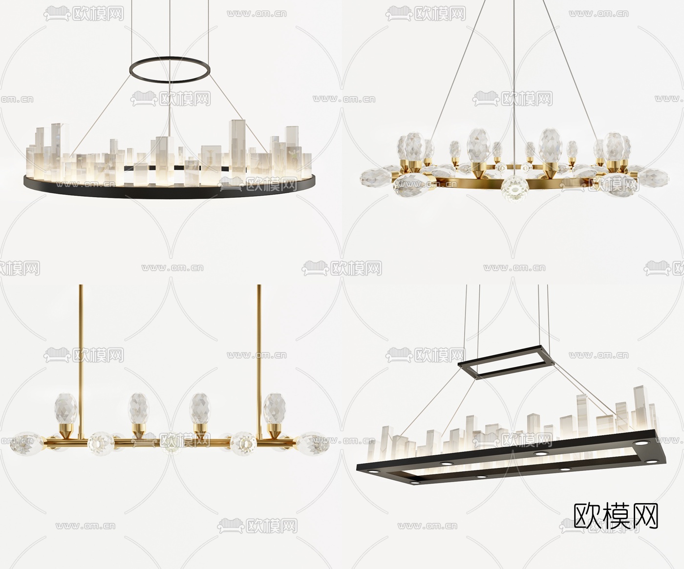 现代金属水晶吊灯3d模型下载