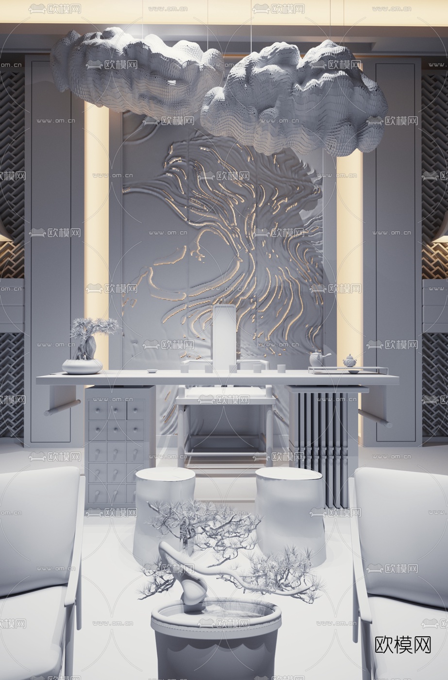 纳沃设计 中式泡茶桌椅组合3D模型下载（渲染图3）