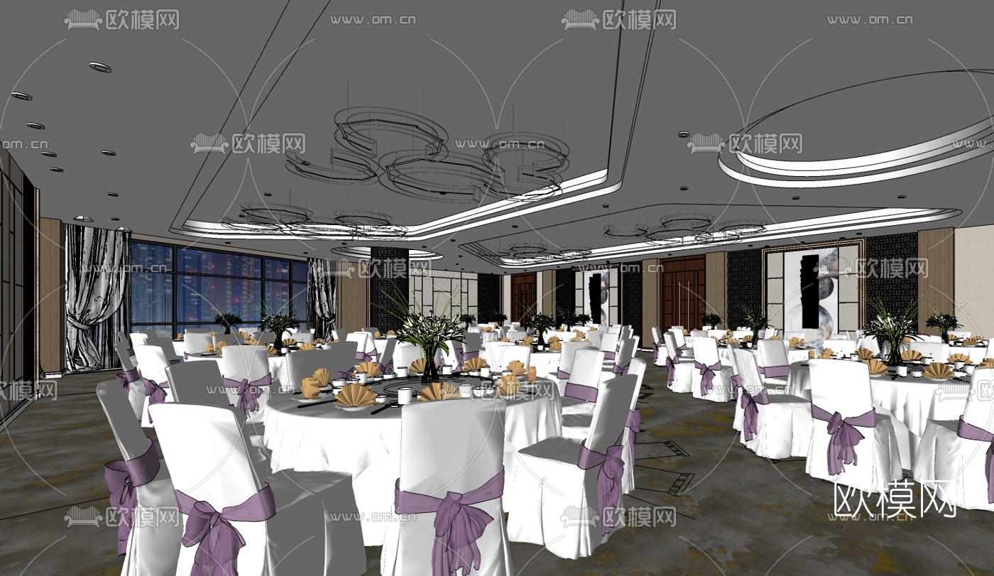 现代酒店宴会厅su模型下载（渲染图2）
