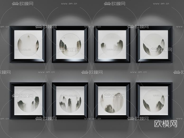 中式装饰画组合3D模型下载