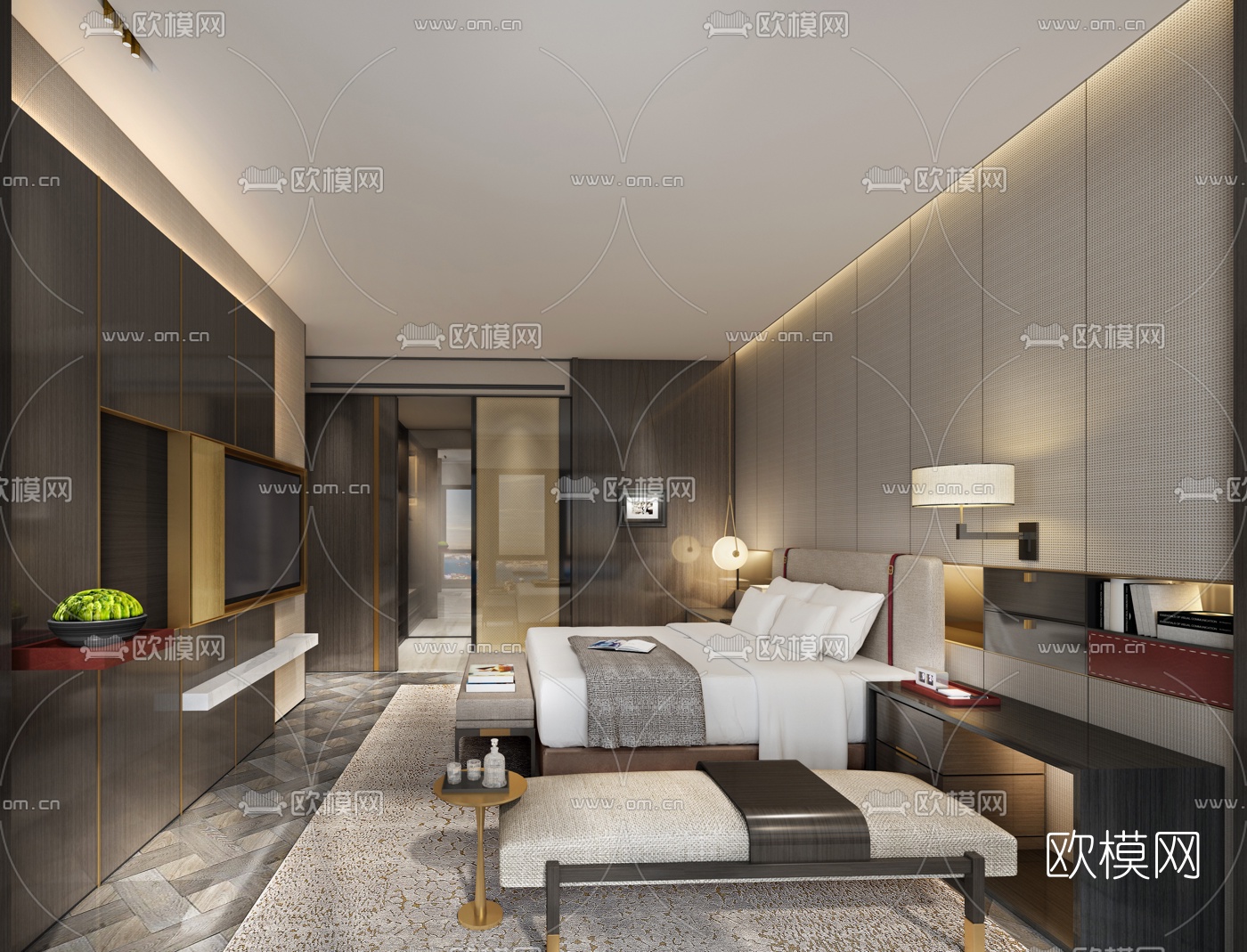 现代酒店客房su模型下载（渲染图1）