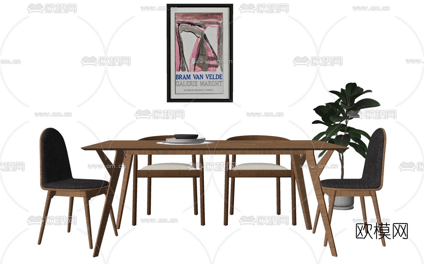北欧餐桌椅组合su模型下载