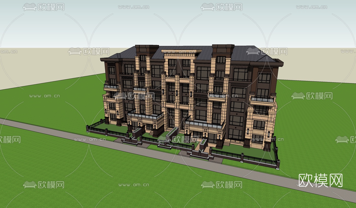 新古典公寓楼su模型下载（渲染图3）