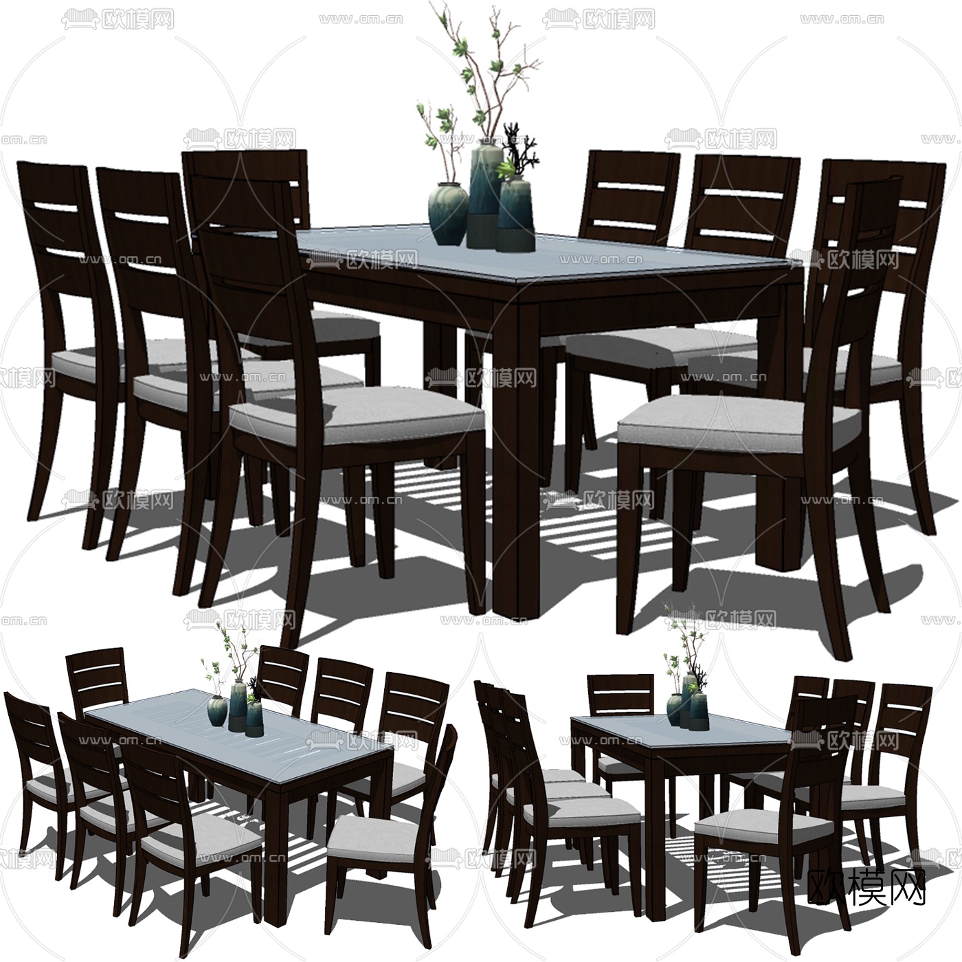 现代实木餐桌椅免费su模型下载