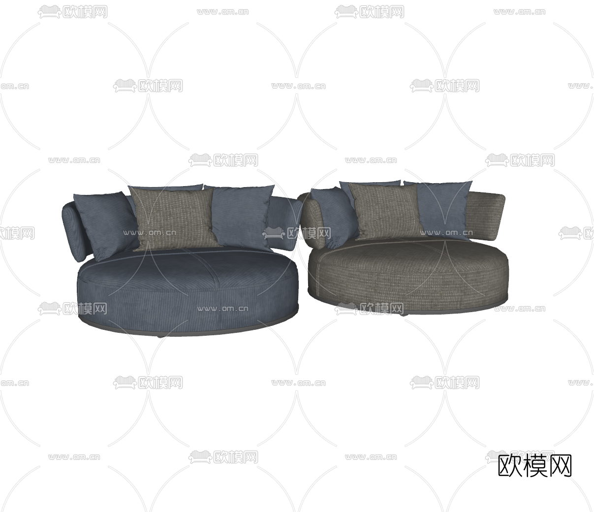 现代布艺圆形沙发su模型下载（渲染图2）