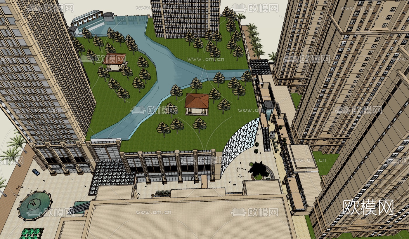 新古典商业综合体su模型下载（渲染图4）