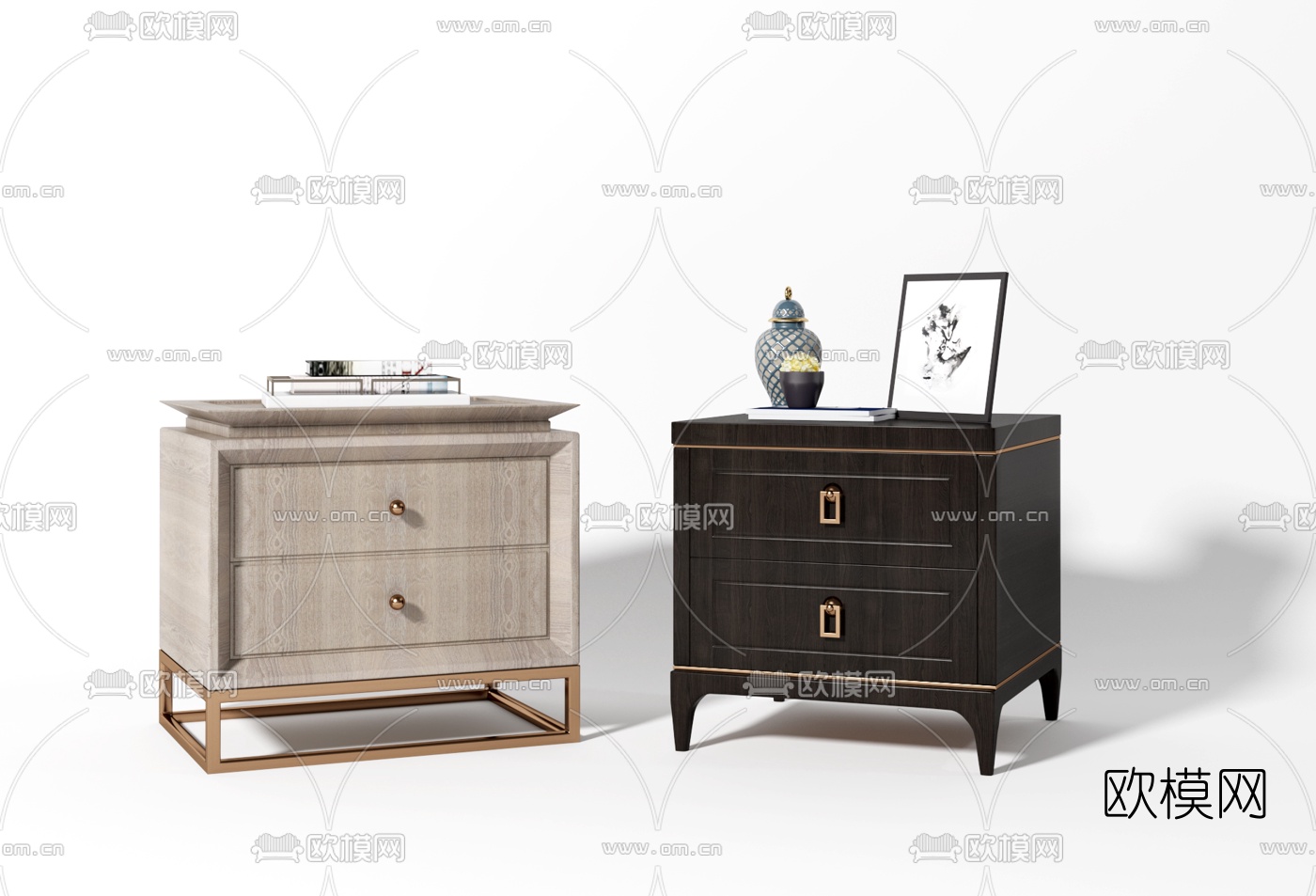 新中式实木床头柜3d模型下载