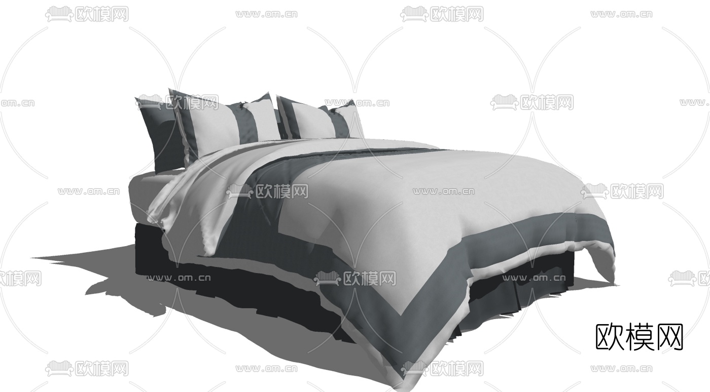 现代双人床免费su模型下载（渲染图3）