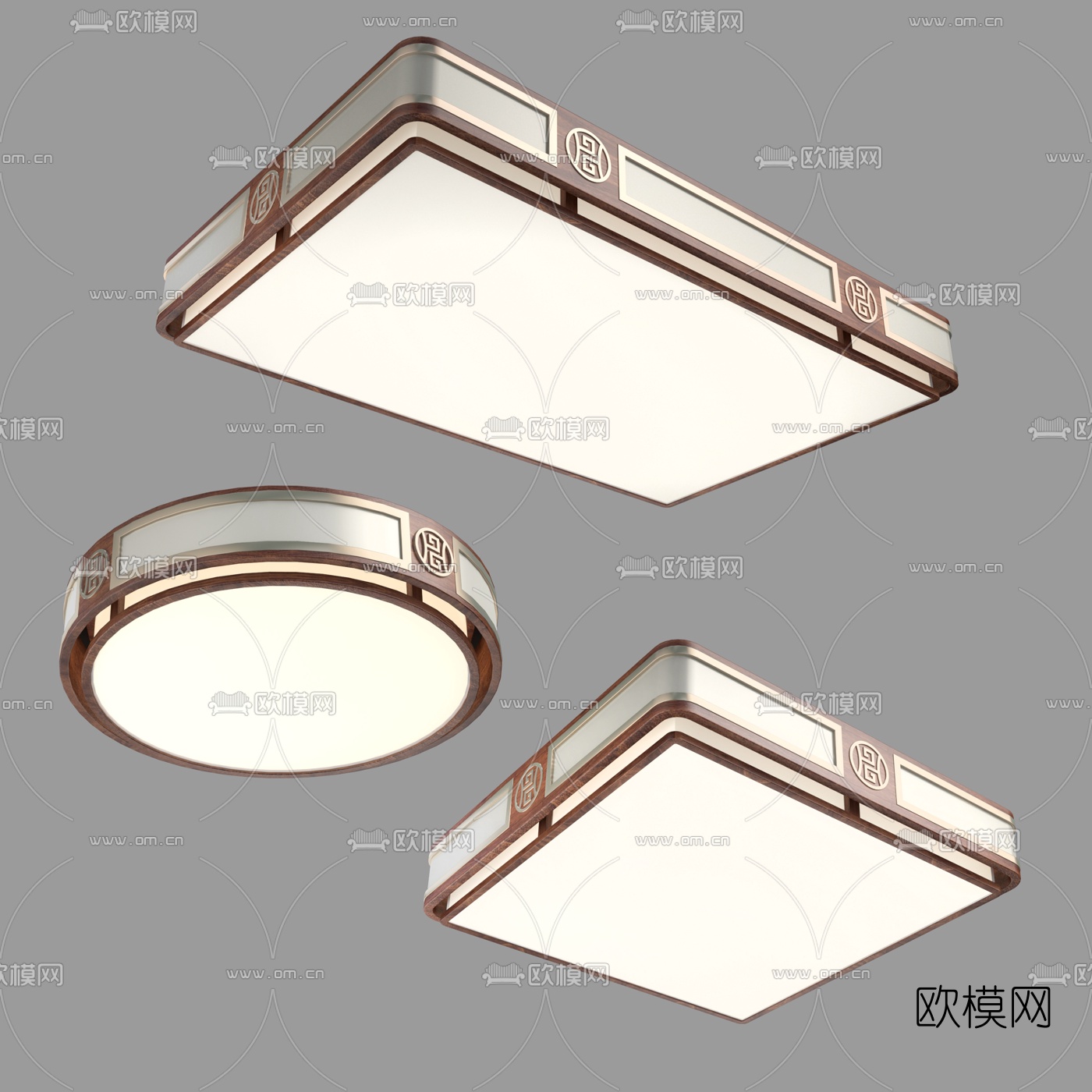 新中式方形吸顶灯3d模型下载