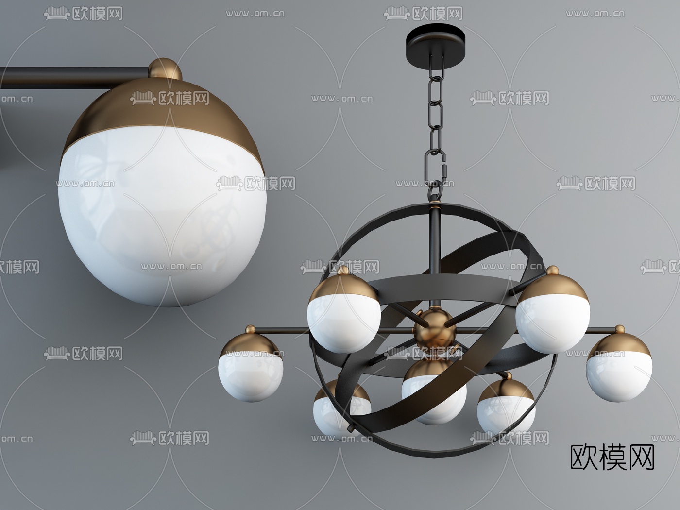 现代球形金属吊灯3d模型下载_ID10616642_3dmax免费模型-欧模网