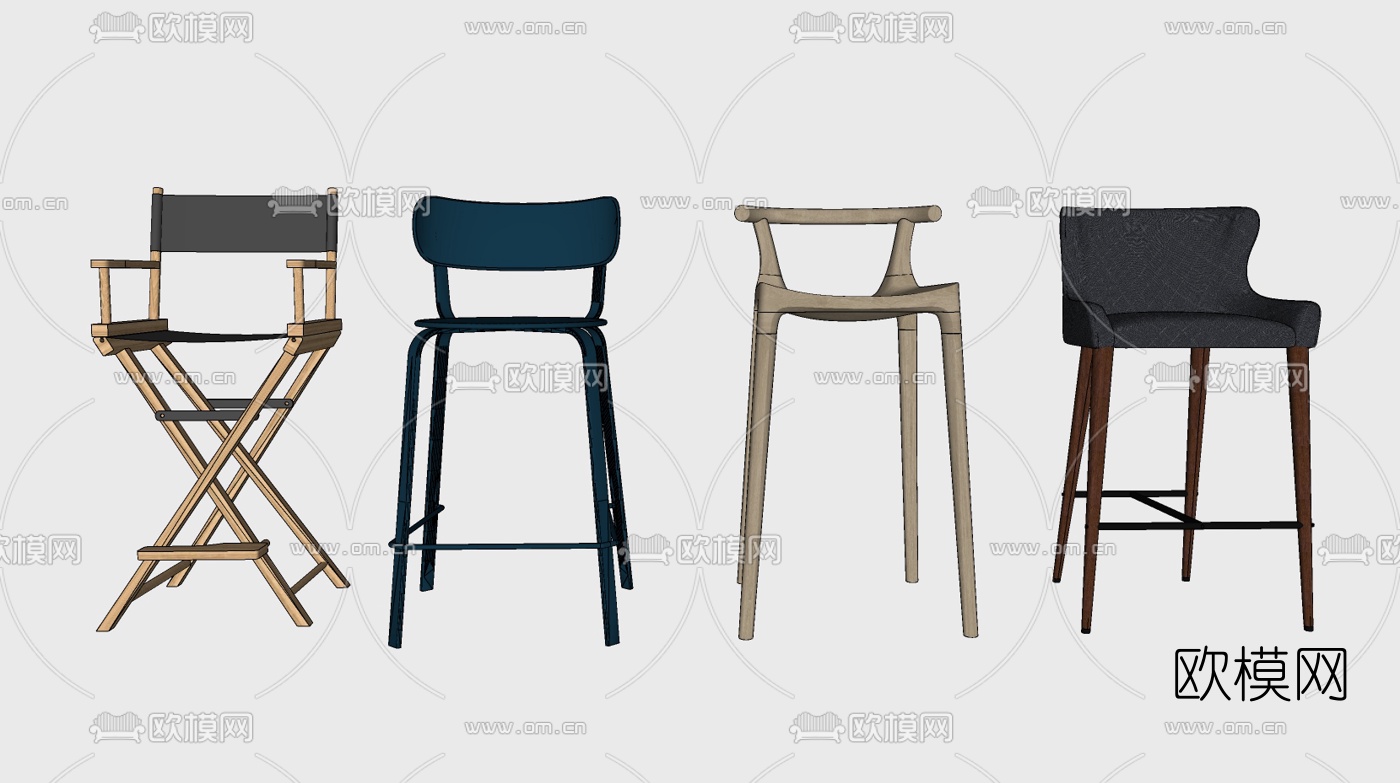 现代实木吧台椅su模型下载