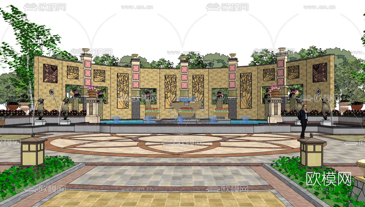 欧式园林景观su模型下载（渲染图3）
