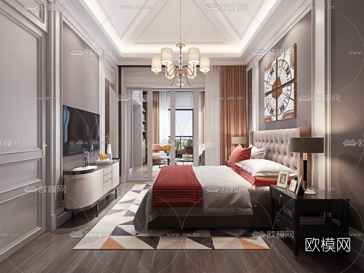 美式卧室主人房3d模型下载