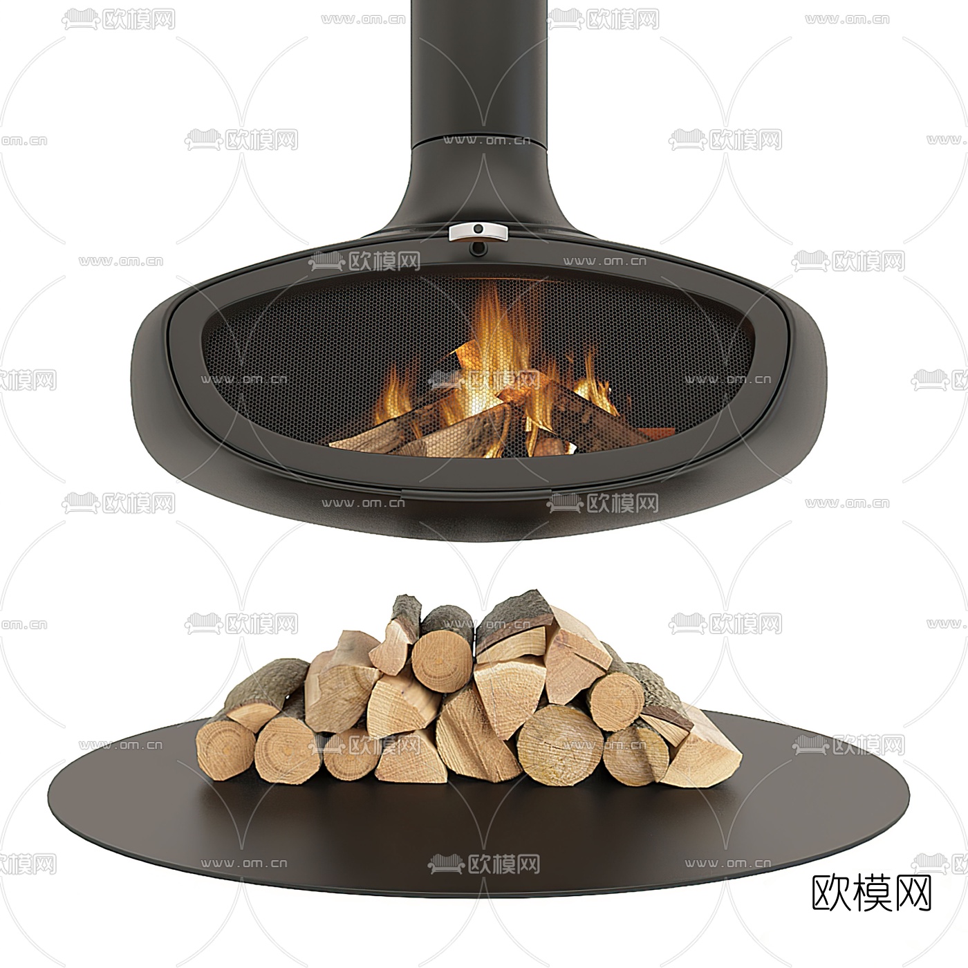 工业风吊挂式壁炉3d模型下载（渲染图3）