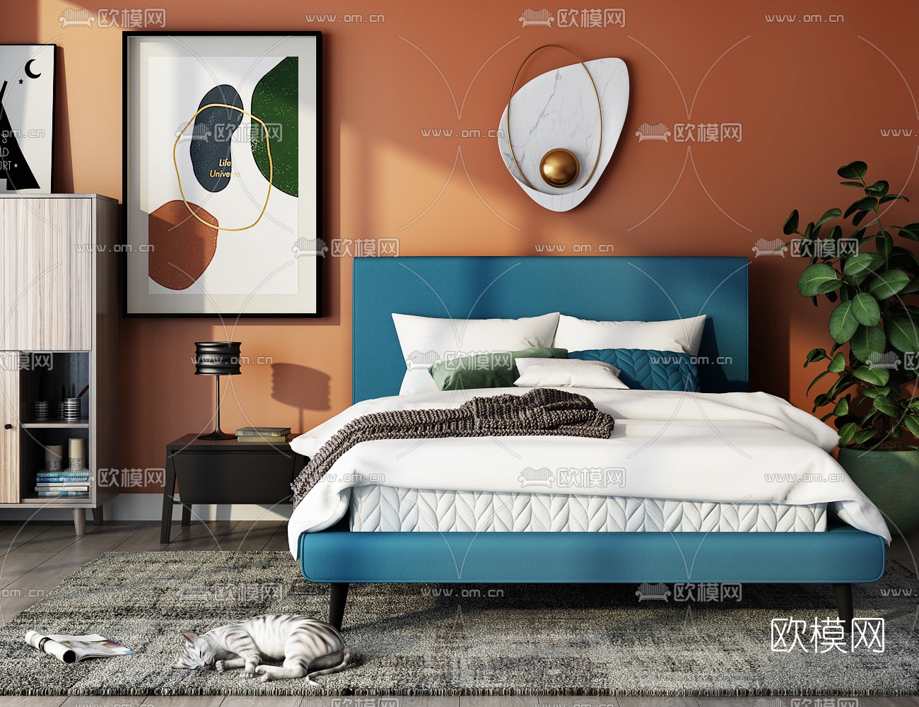 北欧布艺双人床3d模型下载