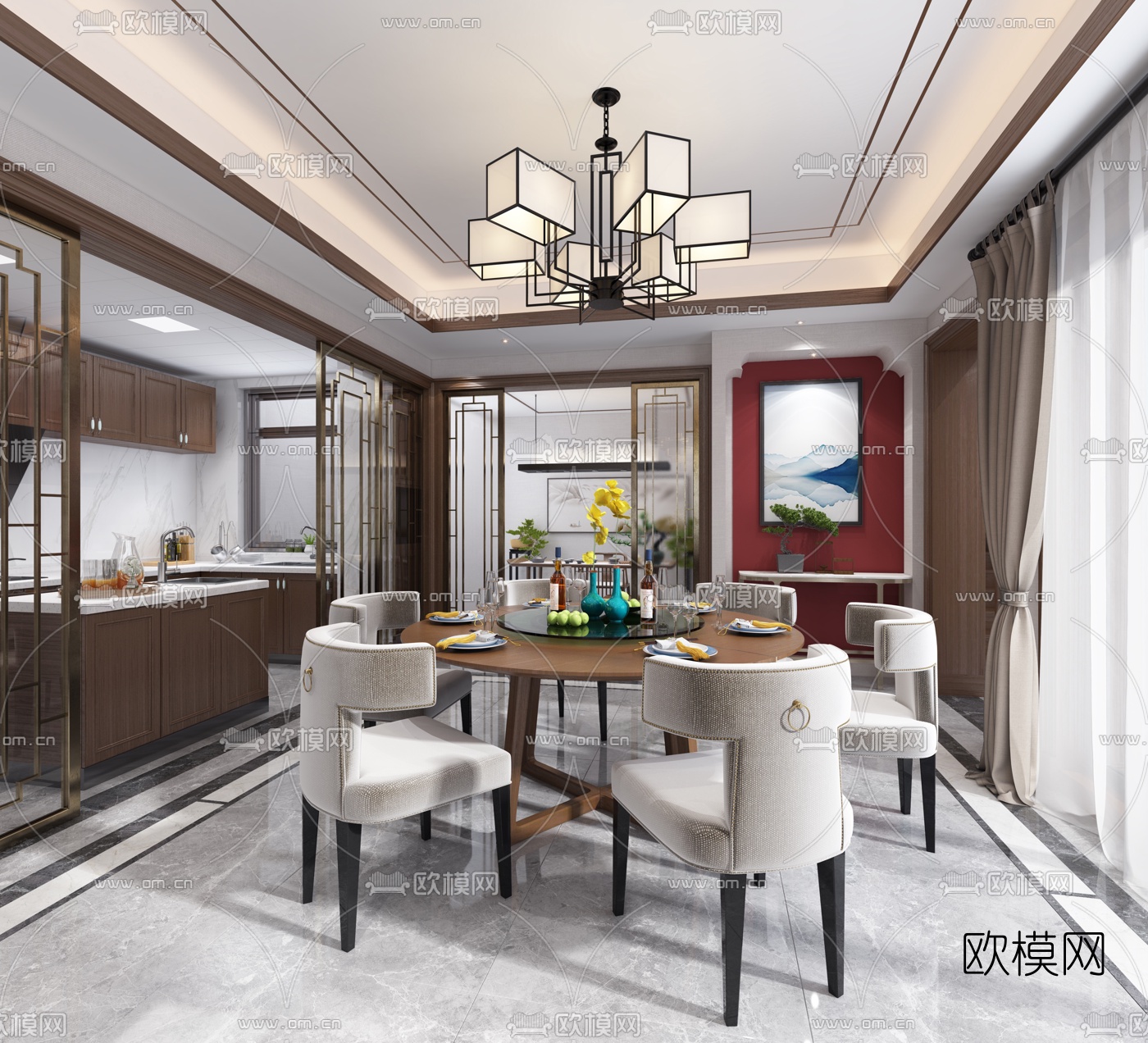 新中式餐厅厨房3d模型