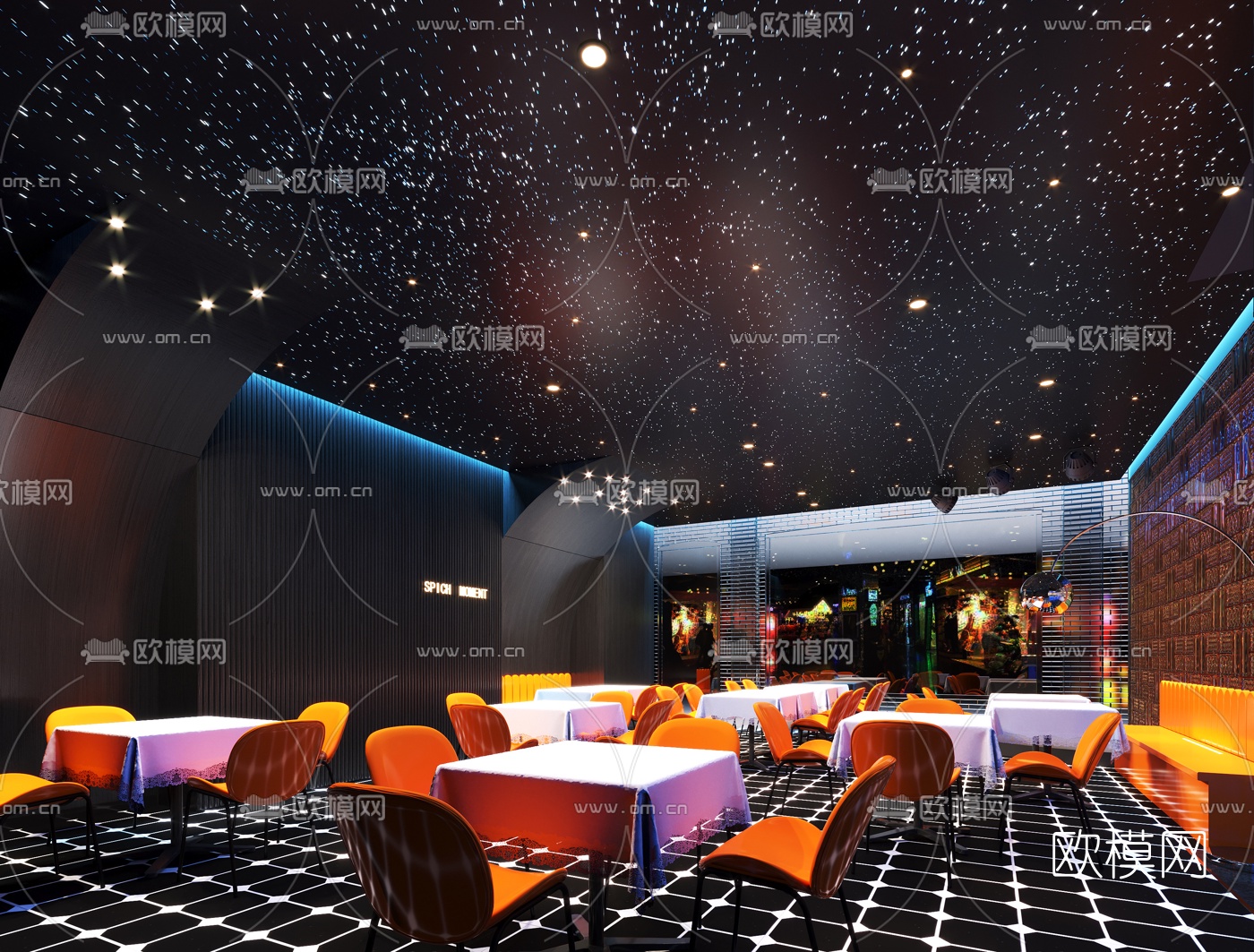 现代星空主题餐厅3d模型