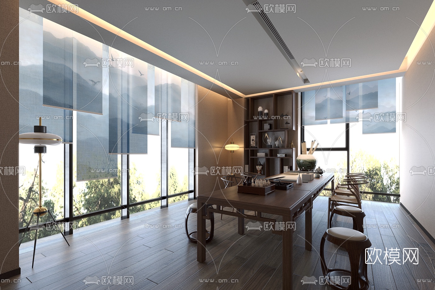 泛思特设计 新中式书房3d模型下载