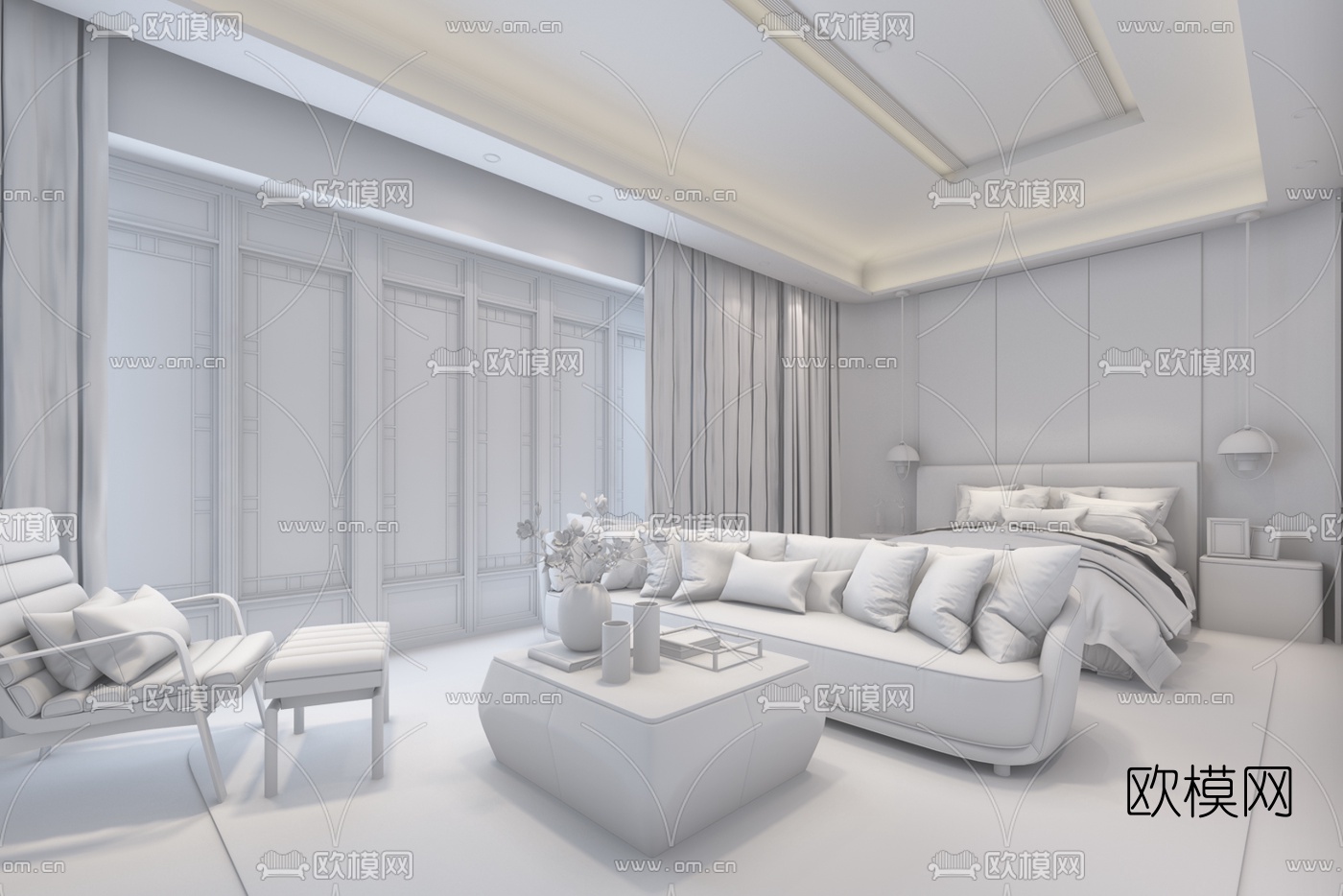 邱德光新中式卧室3d模型