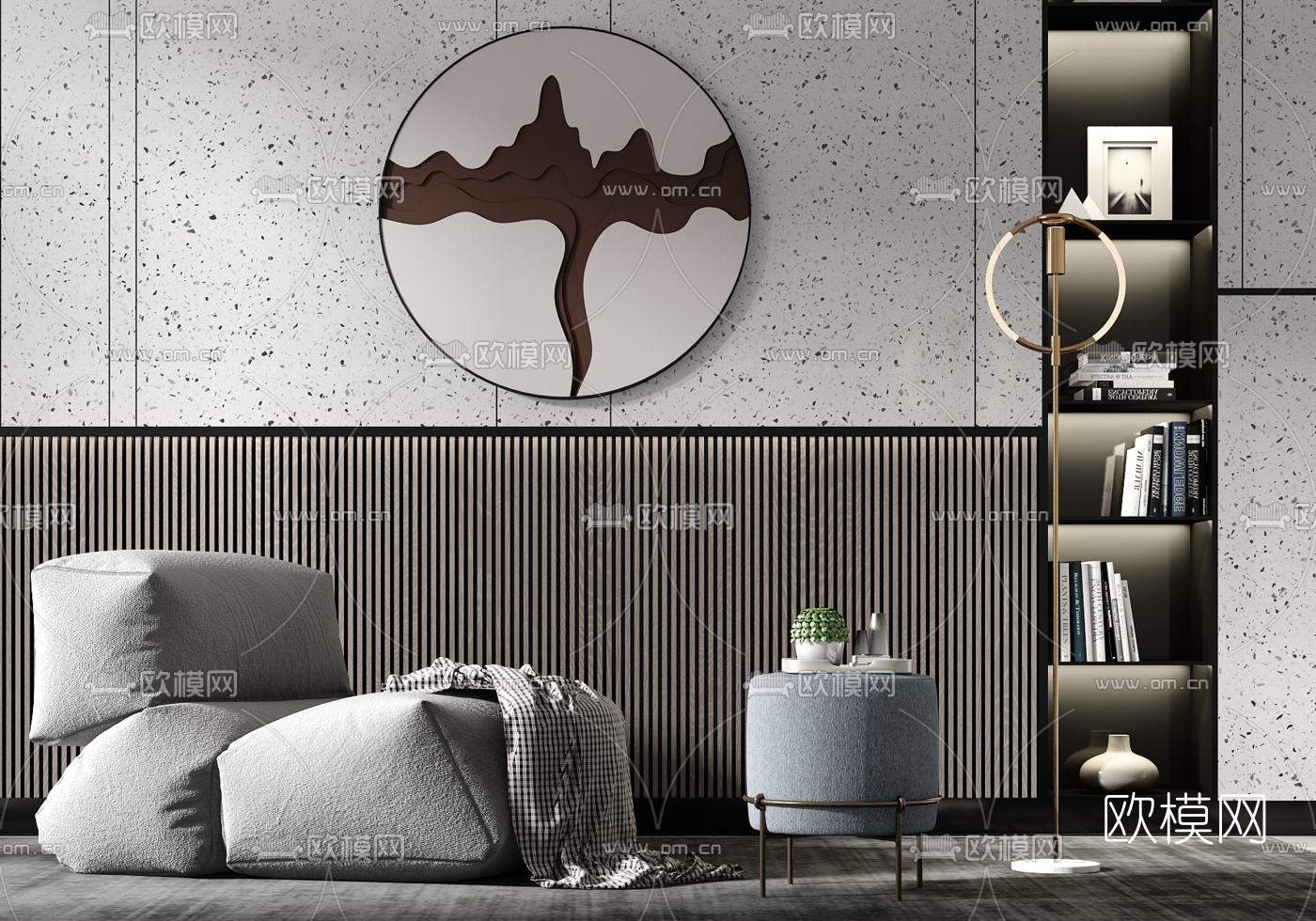 现代轻奢休闲单人沙发su模型下载（渲染图1）