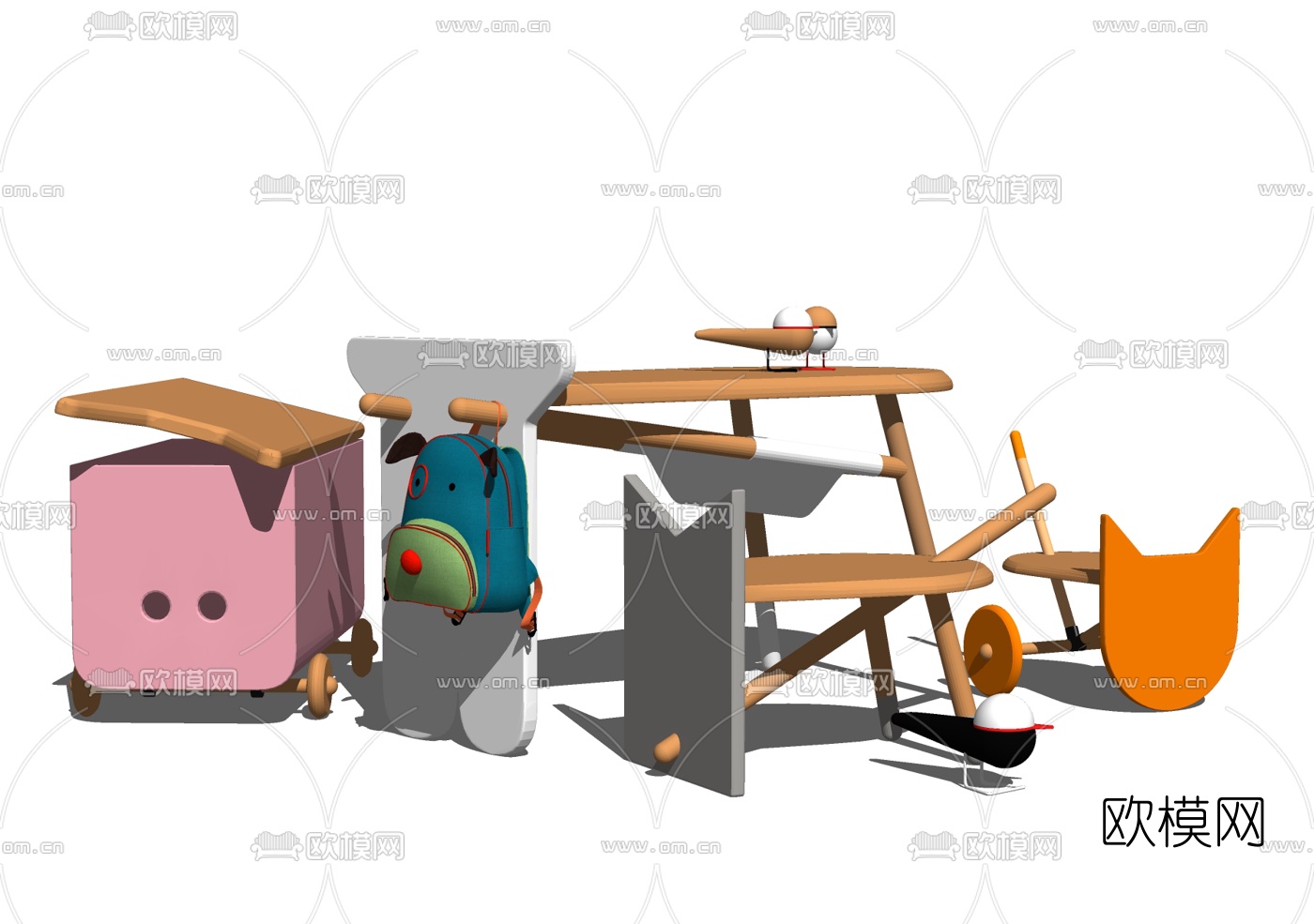 北欧实木儿童桌椅组合su模型下载