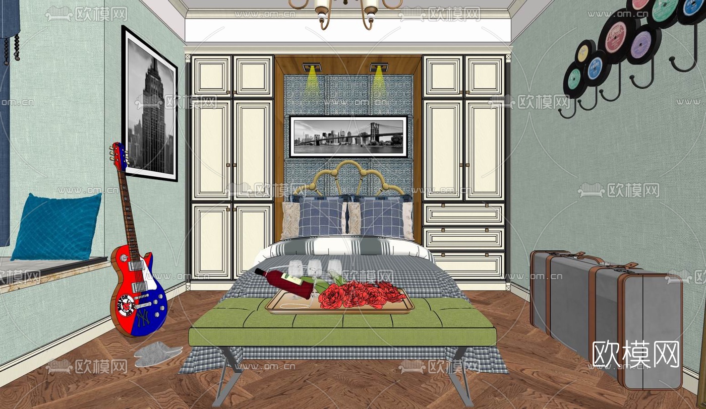 欧式客餐厅su模型下载（渲染图2）