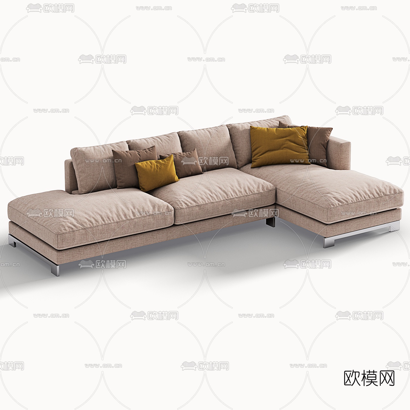 现代布艺多人转角沙发3d模型
