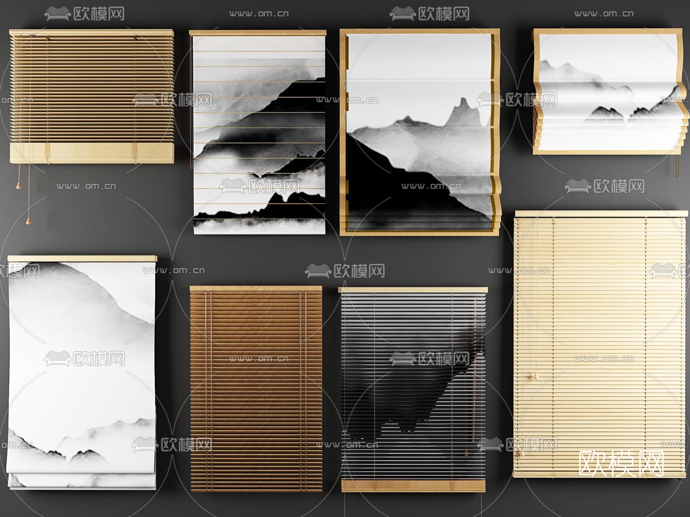 新中式卷帘折叠拉帘3d模型下载
