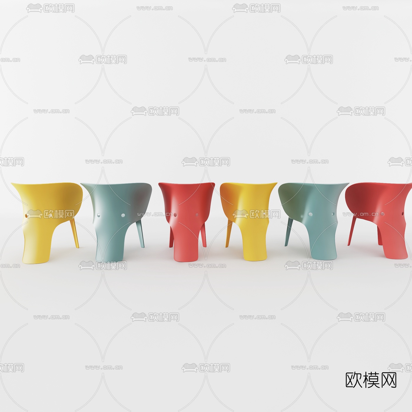 现代彩色大象创意凳子组合3d模型下载（渲染图1）