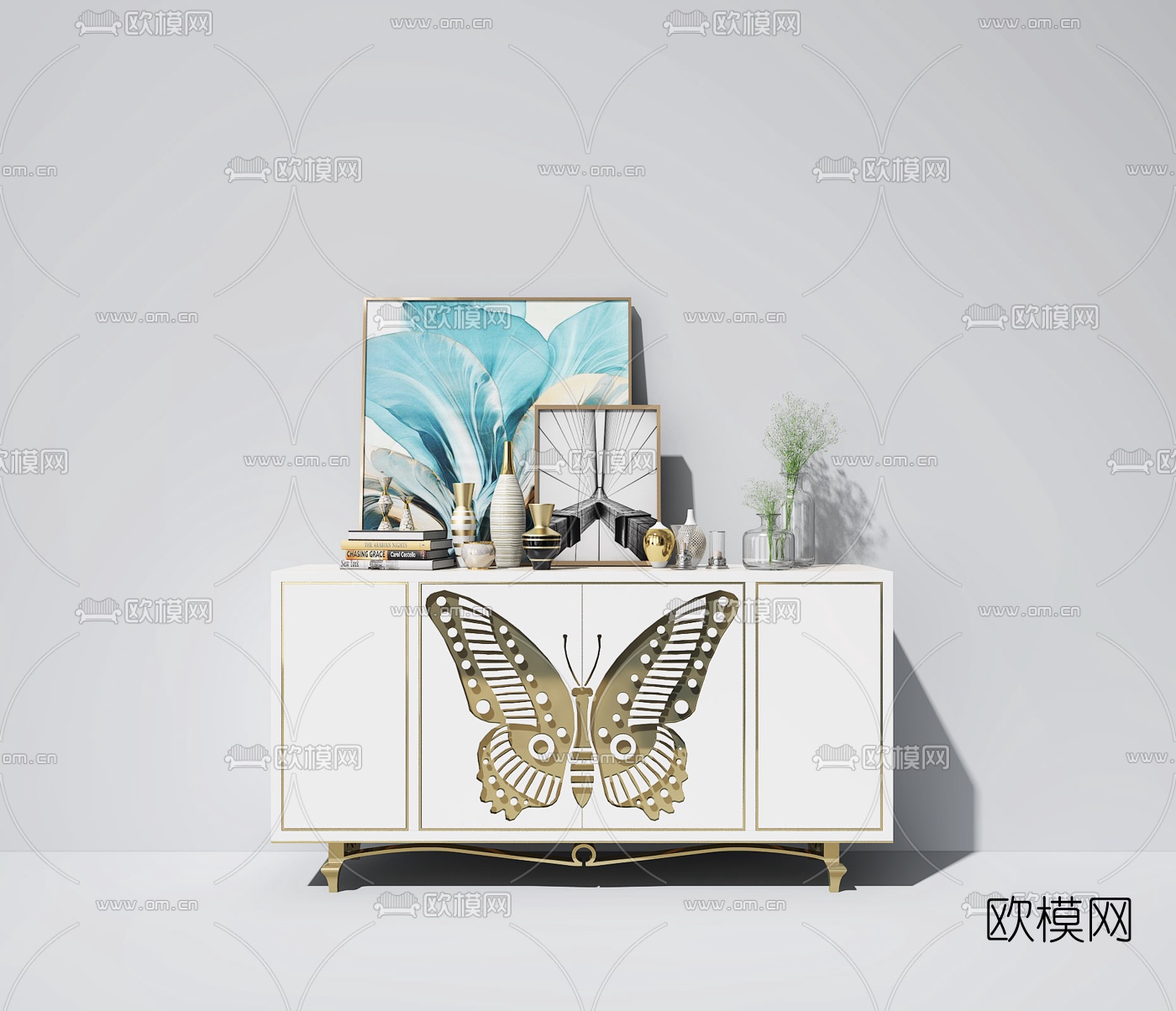 现代轻奢餐边柜3D模型下载（渲染图2）