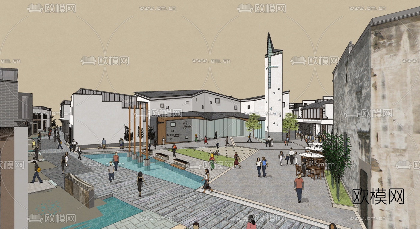 中式商业步行街su模型下载（渲染图3）