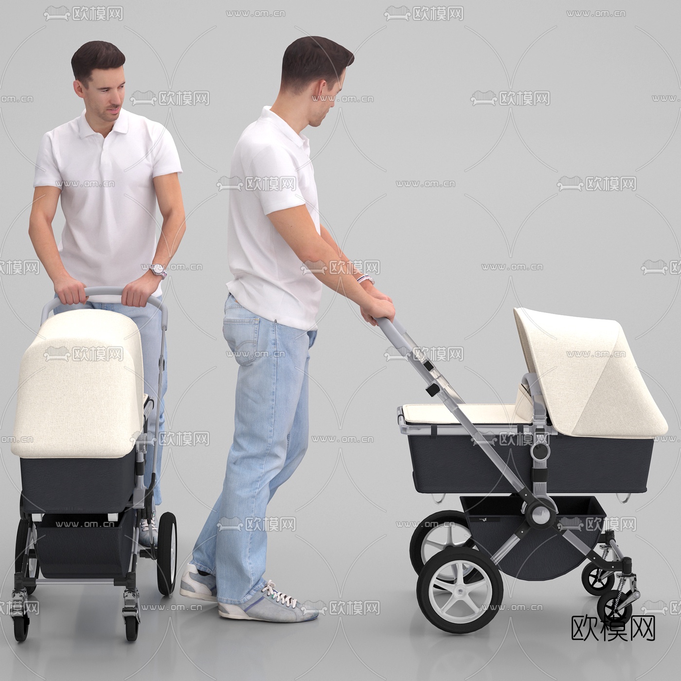现代推婴儿车男人3d模型