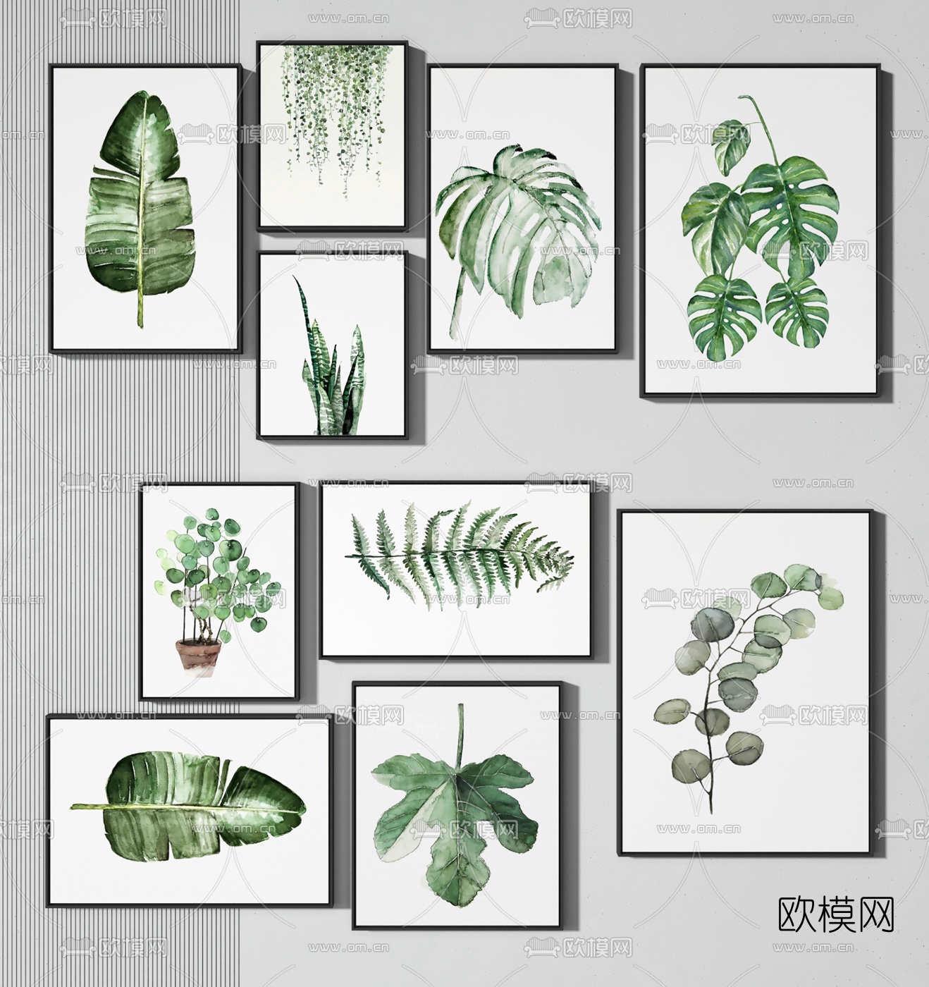 现代绿植墙壁挂画3d模型