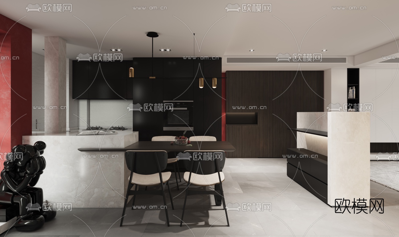 现代简约客厅餐厅3d模型