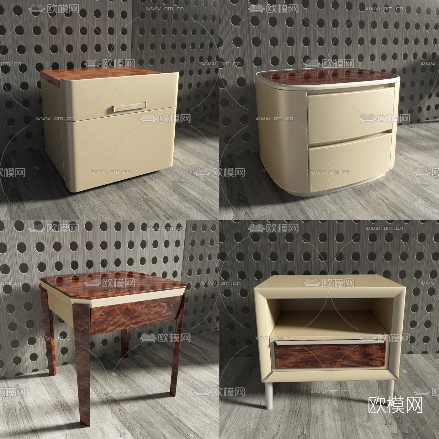 宾利现代实木床头柜组合3D模型下载（渲染图1）