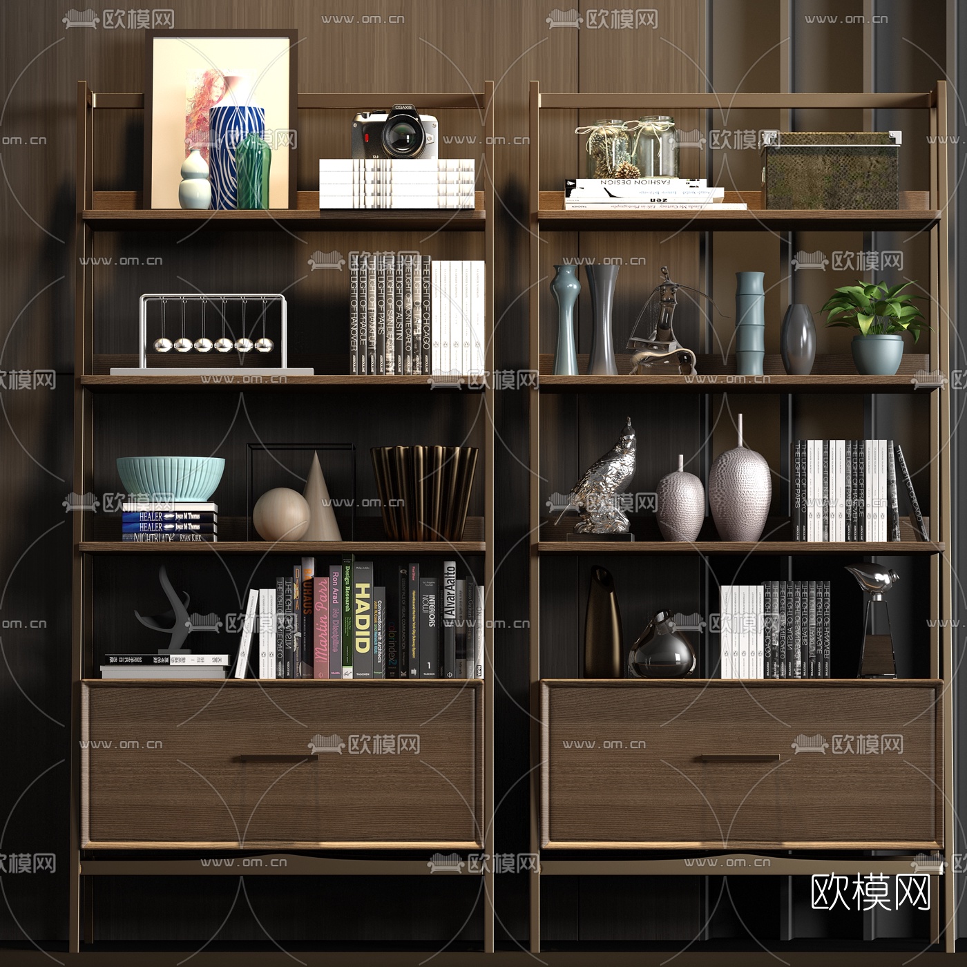 现代实木装饰柜3d模型下载