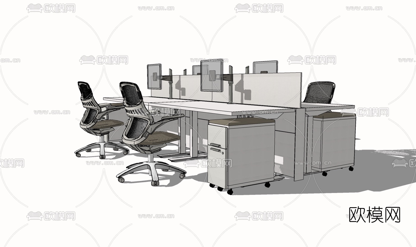 现代办公桌椅组合免费su模型下载（渲染图2）