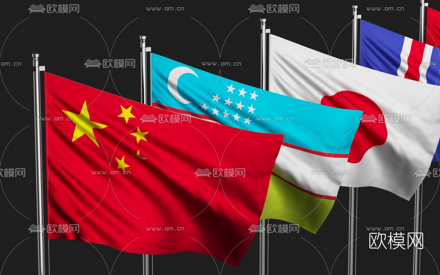 现代各国国旗旗帜3D模型