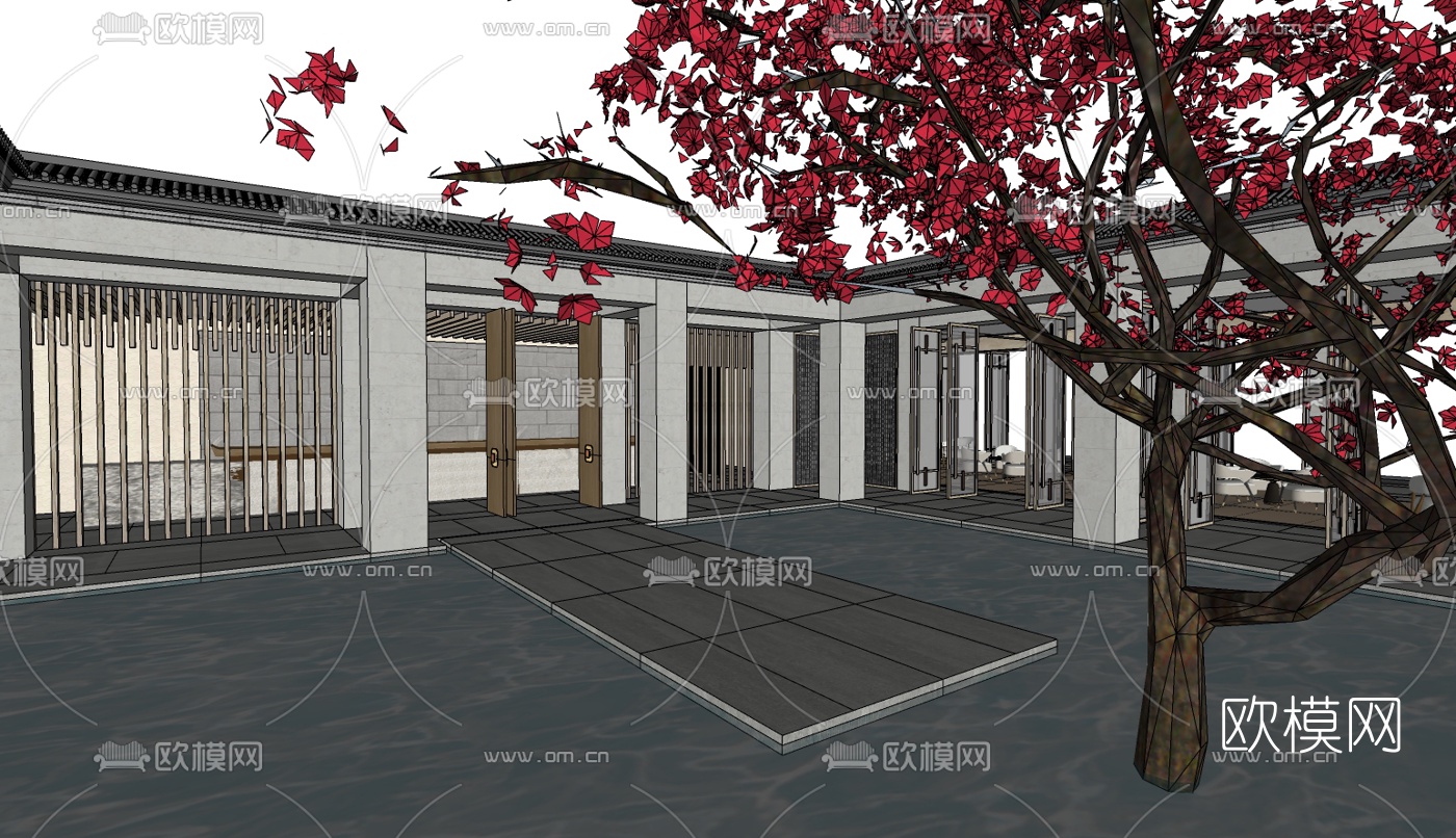 现代民宿酒店接待大堂su模型下载（渲染图4）