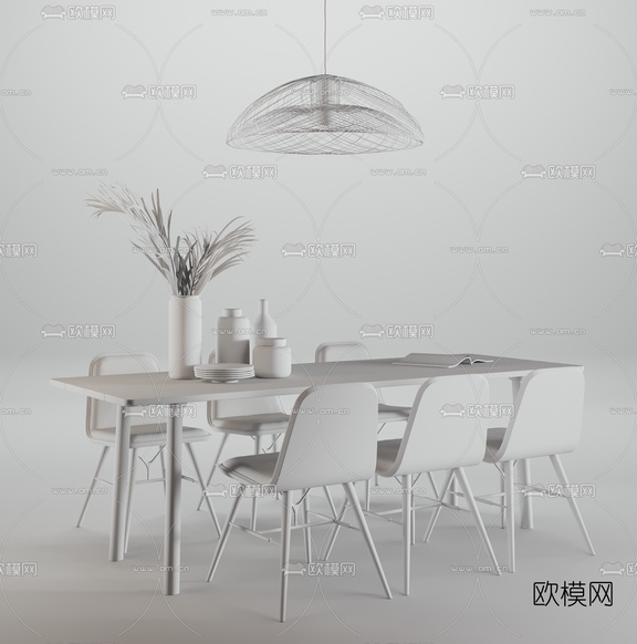 北欧餐桌椅组合3d模型下载(渲染图2)