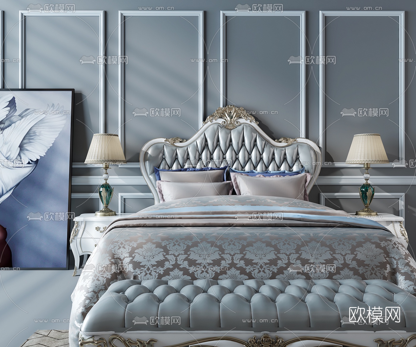 欧式双人床3d模型下载