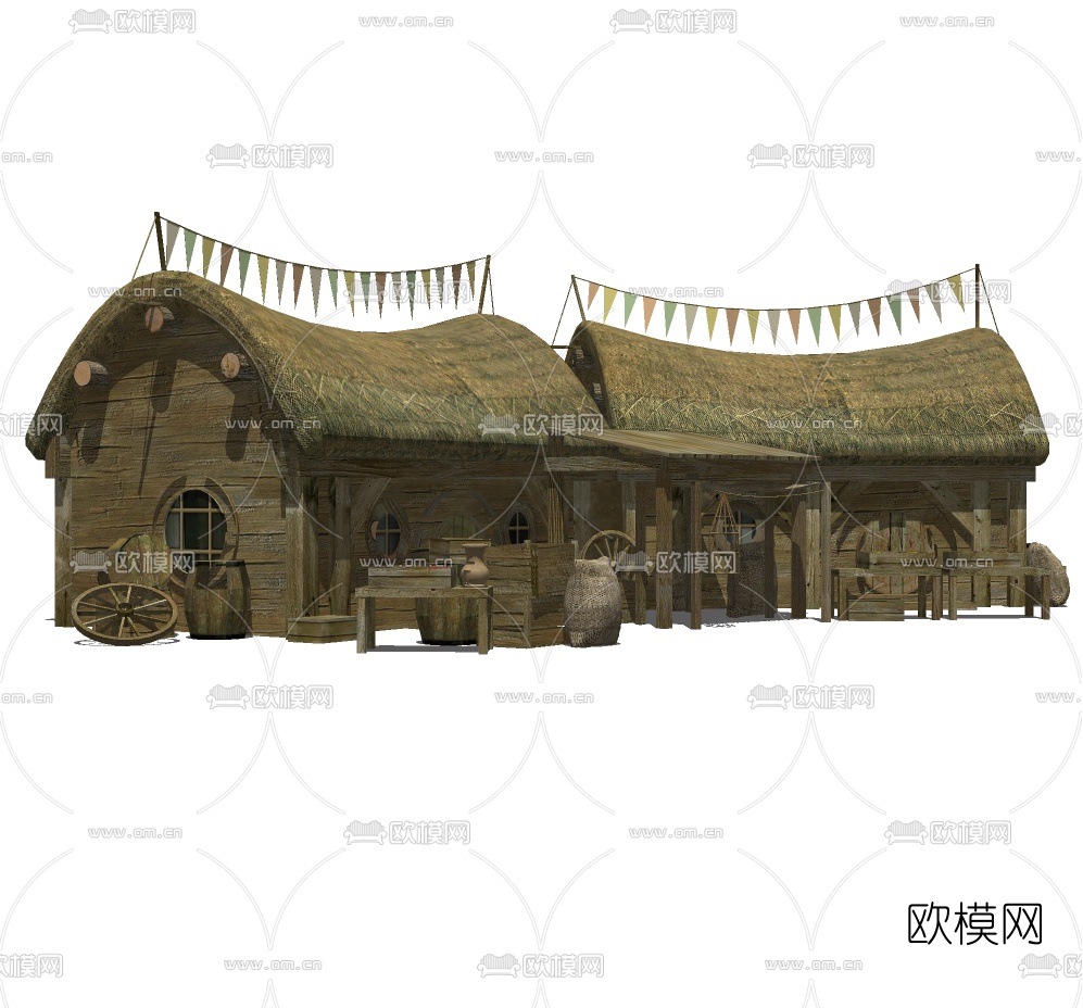 欧式茅草屋免费su模型下载（渲染图2）